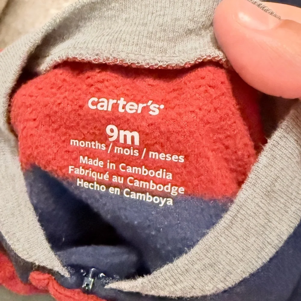 Carter's Red and Navy Striped Fleece Cozy Footie size 9M